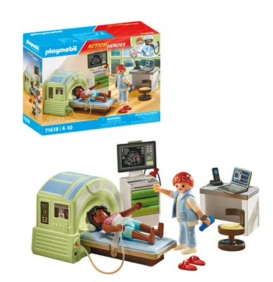 Playmobil 71618 Scanner médical avec patiente - Action Heroes - Comprend Deux Personnages, Un Appareil équipé d'un écran et d'une sonde à ultrasons, Ainsi Que des Accessoires - Dès 4 Ans